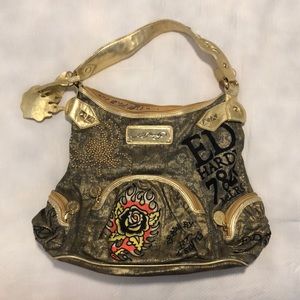 Distressed gold Ed Hardy purse